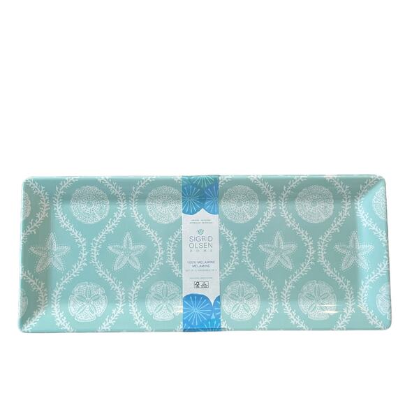 Set of 2 SIGRID OLSEN Melamine Serving Trays 19" Aqua Starfish | Sand Dollar New - Picture 2 of 6
